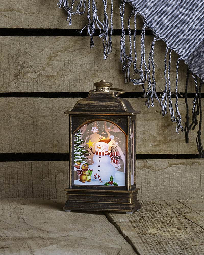 													Новогодний фонарик Снеговичок со свечой 13 см 2013SN фото 4