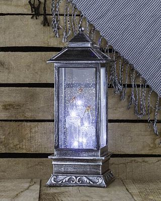 Новогодний фонарик со свечами серебристый 27 см 411-1