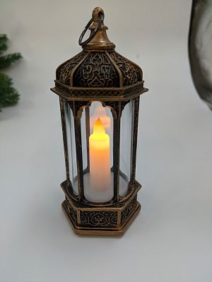 Новогодний фонарик лампа бронзовая со свечкой 14 см К130-885Br