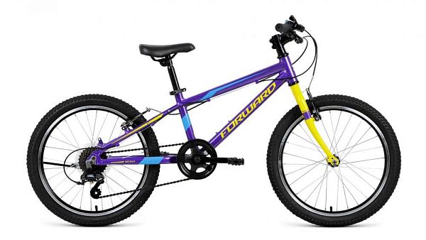 Велосипед горный FORWARD RISE 20 2.0 20" 10,5" фиолетовый/желтый RBKW91607004 2019