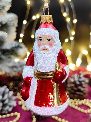 Елочная игрушка Дед Мороз красный 10 см, стекло  // Дед Мороз красный М