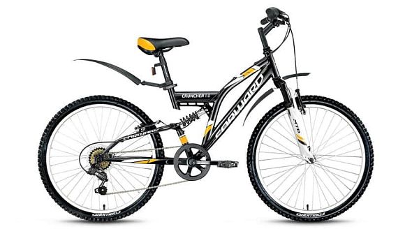 Велосипед горный двухподвес FORWARD Cruncher 1.0 24" 14,5" 6 ск. черный глянцевый FORWARD Cruncher 1