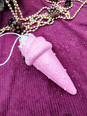 Елочная игрушка Мороженое с посыпкой розовый 15 см 32-30