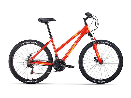 Велосипед горный FORWARD IRIS 26 2.0 D 26" 17" 18 ск. красный/желтый RBK22FW26740 2022 г.
