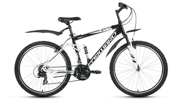 Велосипед горный двухподвес FORWARD Terra 1.0 26" 16" 21 ск. черный глянцевый FORWARD Terra 1.0 16" 
