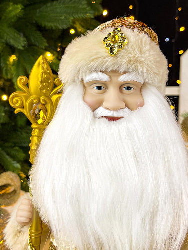 													Дед Мороз музыкальный, танцующий 40 см бежево-золотой Р-5320 фото 3