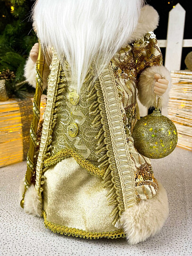 													Дед Мороз музыкальный, танцующий 40 см бежево-золотой Р-5320 фото 4