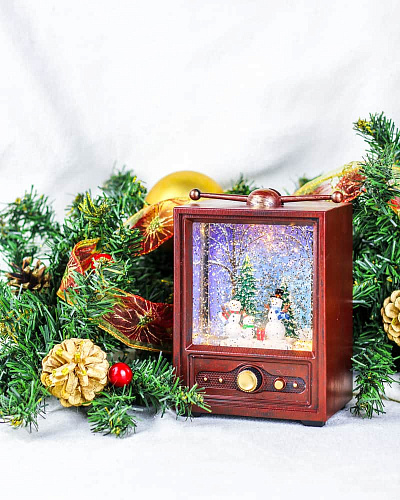													Новогодний фонарик музыкальный Телевизор с елкой и снеговиком 23 см 9920040 фото 4