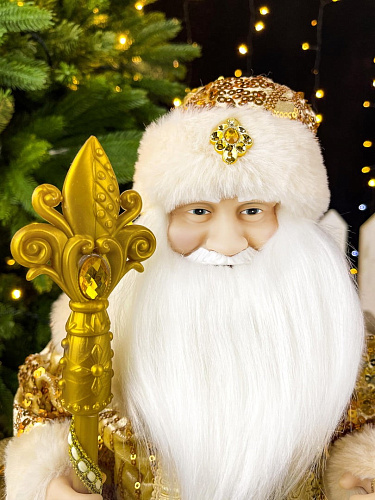 													Дед Мороз музыкальный, танцующий 45 см бежево-золотой Р-5321 фото 3