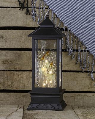 Новогодний фонарик со свечами черный 27 см 411-3