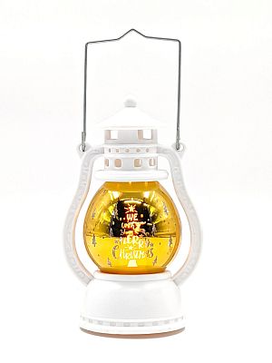 Новогодний фонарик лампа белая с золотым 12 см К130-907w