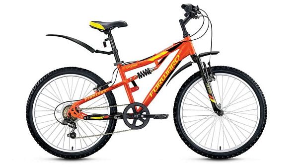 Велосипед горный двухподвес FORWARD Cyclone 1.0 (2016) 24" 14,5" 6 ск. оранжевый глянцевый FORWARD C