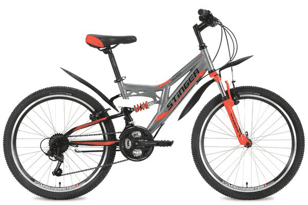 Велосипед горный двухподвес Stinger Highlander 24" 14" 18 ск. серый 24SFV.HILANDER.14GR8 