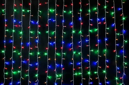 Светодиодный занавес штора 2x2 м, цветной (RGB) 216 LED, 8 режимов, провод прозрачный, К130-216