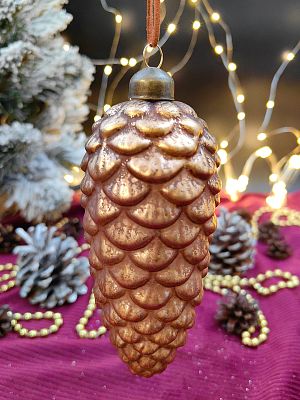 Елочная игрушка Шишка бронзовый 15 см, стекло Merry Green MG24121