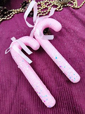 Елочная игрушка Леденец трость  розовый 17 см 32-21