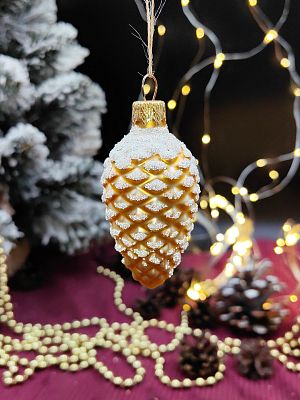 Елочная игрушка Шишка шампань 7 см, стекло  // шишка CHAM