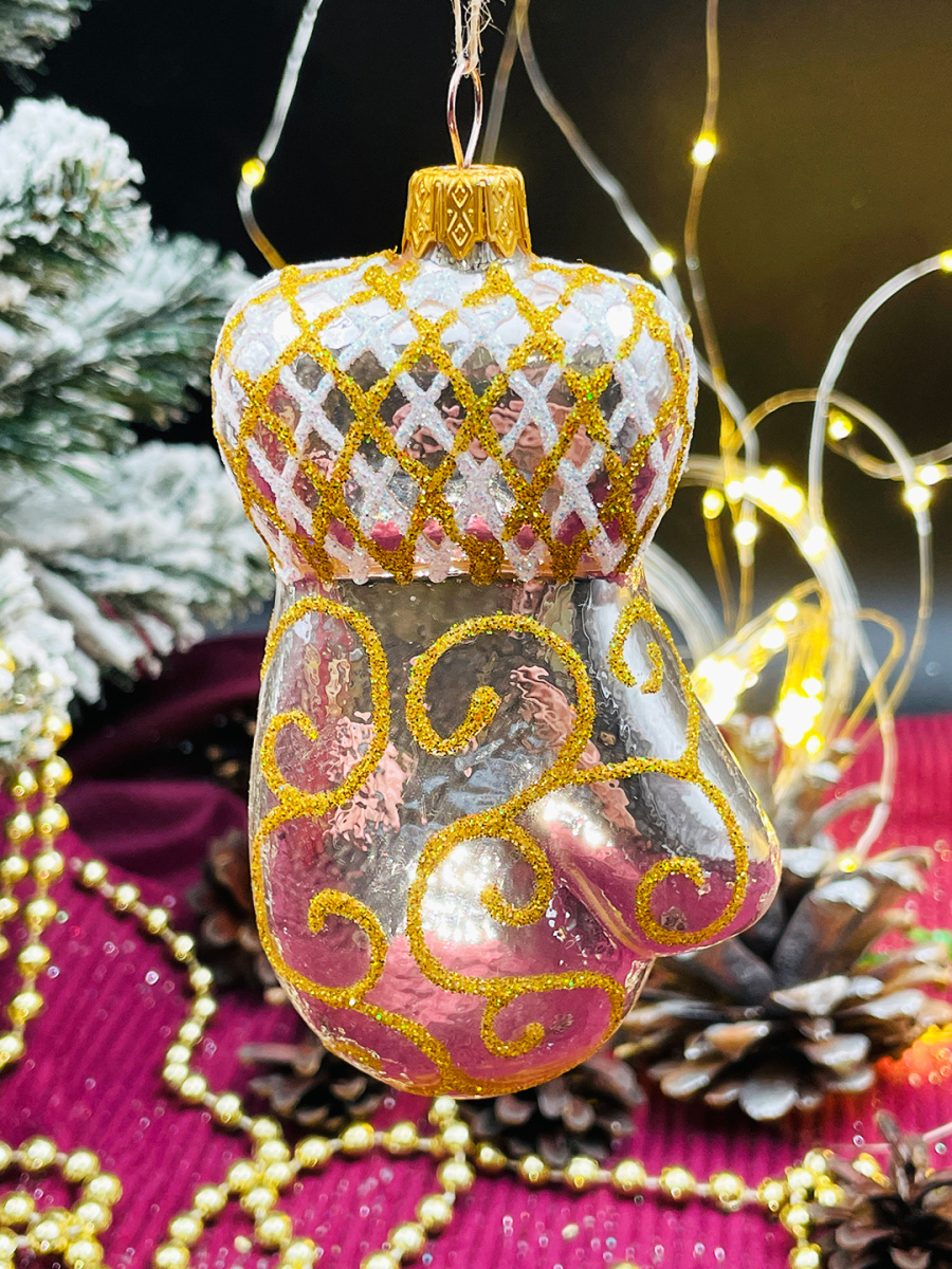 Елочные игрушки Варежка золото 10 см, стекло // варежка GOLD Елочные игрушки Варежка золото 10 см, стекло // варежка GOLD