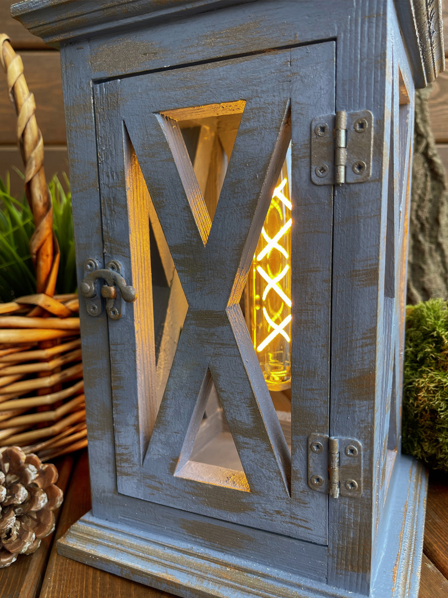 Фонарь декоративный деревянный небесно-голубой V-21Ночное притяжение фото 2 Фонарь декоративный деревянный небесно-голубой V-21Ночное притяжение фото 2