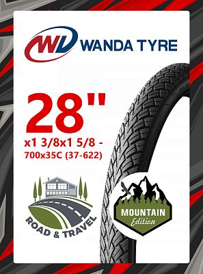 Велопокрышка Wanda 28"x1 3/8x1 5/8 - 700x35C (37-622) G5001  черный RTRG50010002