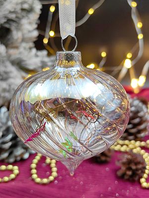 Шар прозрачный с переливом и декором 8 см, стекло Merry Green MG24108