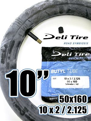 Велокамера DELI 10"х2.0/2.125 (50x160) D10 автониппель (AV, Schrader) 35 мм прямой, D10