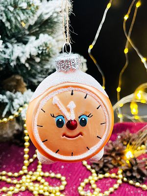 Елочная игрушка Будильник шампань 7 см, стекло  // Будильник Cham