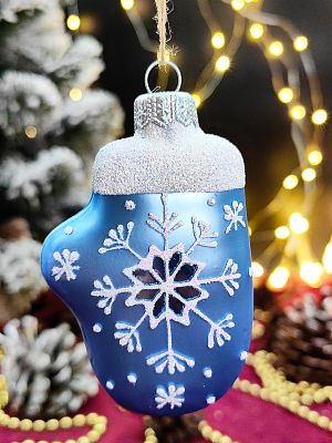 Елочная игрушка Варежка голубой 8 см, стекло  // варежка BLUE