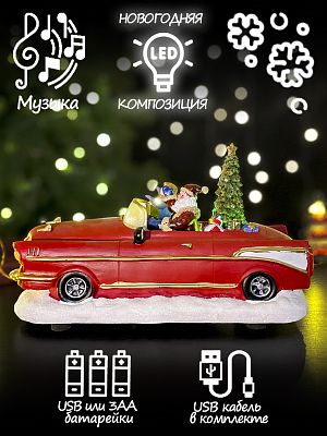 Светодиодная фигура Деда Мороз в машине 16х24 см Р-7314