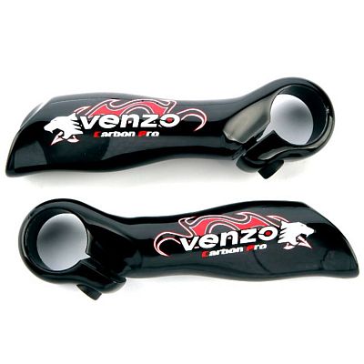 Рога на руль VENZO VZ20-E04-002, 3K CARBON + алюминий, 90 мм, Lock On, черный, RBECRALVNZCN