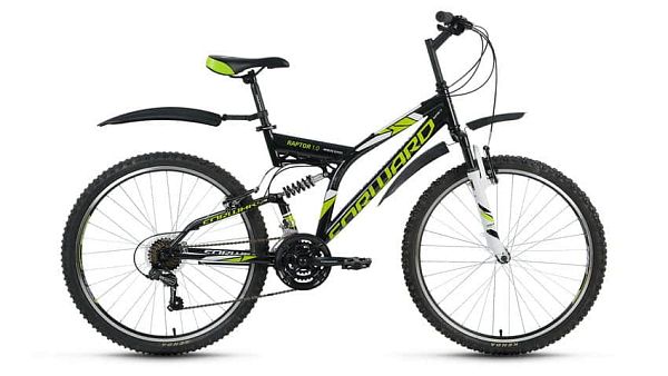 Велосипед горный двухподвес FORWARD Raptor 1.0 26" 16" 21 ск. черный глянцевый FORWARD Raptor 1.0 16