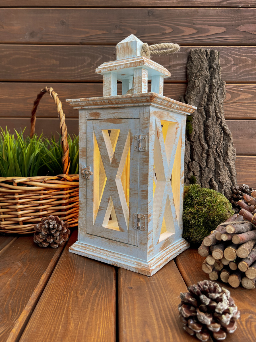 Фонарь декоративный деревянный голубой V-27Юнный принц Фонарь декоративный деревянный голубой V-27Юнный принц