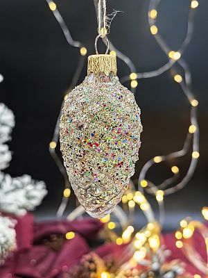 Елочная игрушка Шишка прозрачный микс 7 см, стекло  // шишка MIX/TRT