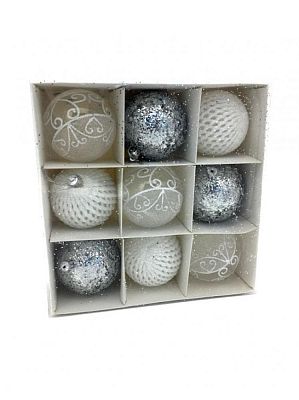 Набор шаров 8 см 9 шт микс белый SY16107-8009