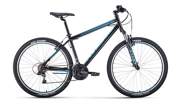 Велосипед горный хардтейл FORWARD SPORTING 27,5 1.2 27.5" 19" черный/бирюзовый RBKW1M17G011 2021