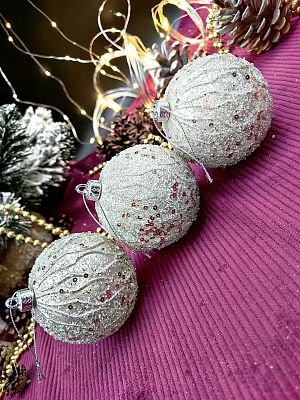 Набор шаров 8 см 3 шт серебристый 9-15041CH8