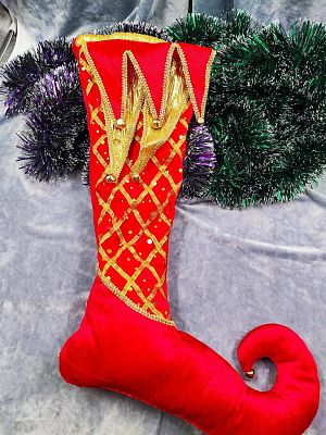 Носок рождественский красный/золотой HG-125A6-RG