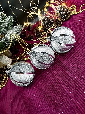 Набор шаров 8 см 3 шт серебряный WL9207-50