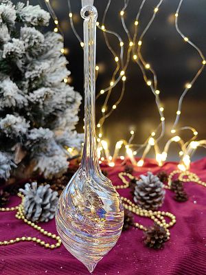 Елочная игрушка Подвеска прозрачный с переливом 6,5x24 см, стекло Merry Green MG24114