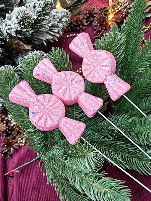 Елочная игрушка Конфеты на палочке розовый 11 см 32-38