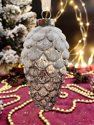 Елочная игрушка Шишка морозное утро 5x11 см, стекло Merry Green MG24198