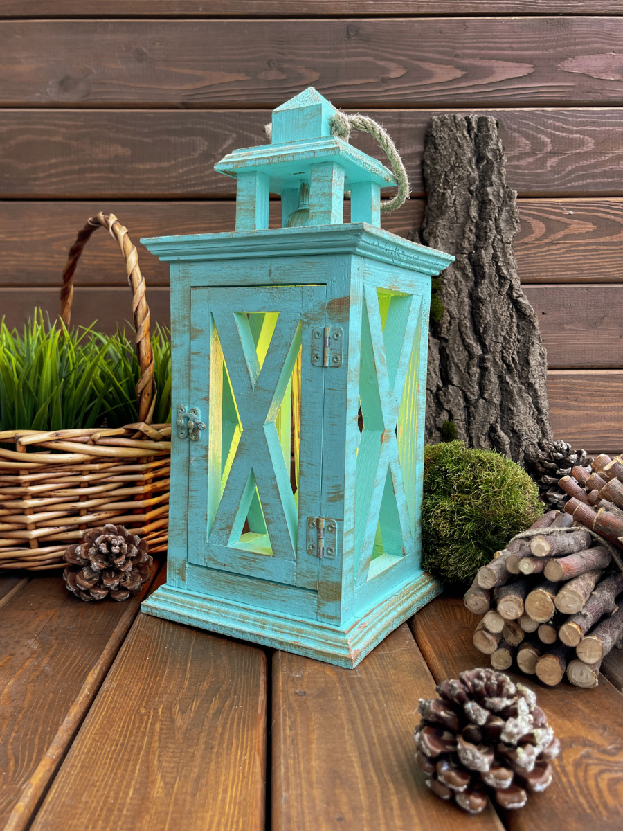 Фонарь декоративный деревянный мятный V-15Бора-бора Фонарь декоративный деревянный мятный V-15Бора-бора