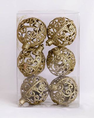 Набор шаров 8 см 6 шт ажурный золотой SY19G-8006/G