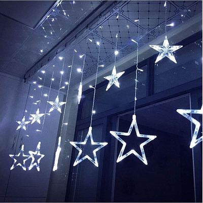 Уценка Светодиодная бахрома 3 м, белый холодный 12 шт., 8 режимов, провод прозрачный, K130-477