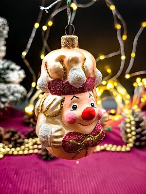Елочная игрушка Клоун шампань матовый 9 см, стекло  // клоун CHAM M