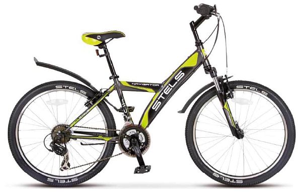Велосипед горный STELS Navigator 410 V 24" 15" 18 ск. Серо-салатово-черный LU067295 