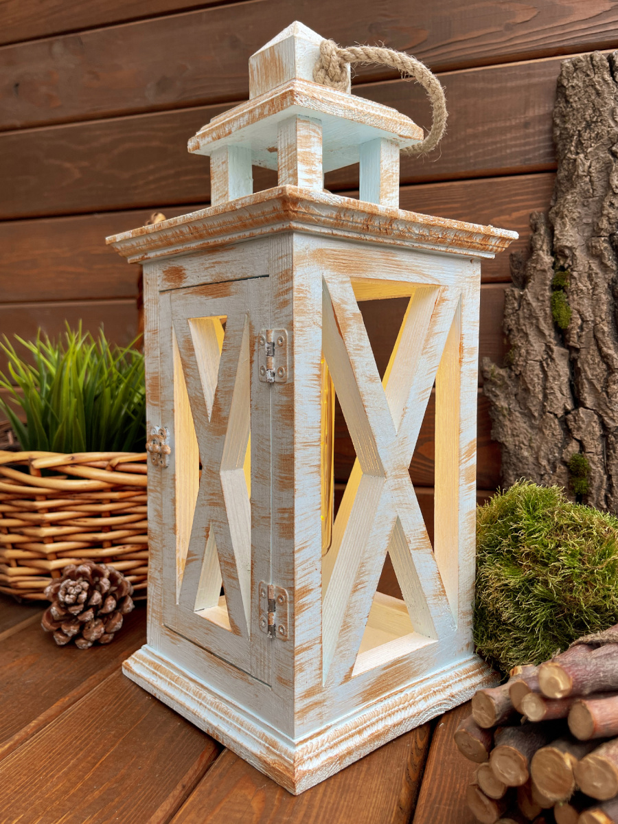 Фонарь декоративный деревянный голубой V-27Юнный принц фото 5 Фонарь декоративный деревянный голубой V-27Юнный принц фото 5