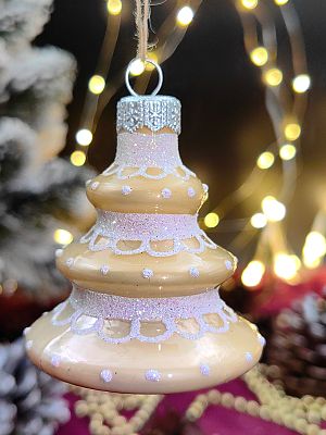 Елочная игрушка Елочка шампань 7 см, стекло  // елочка CHAM