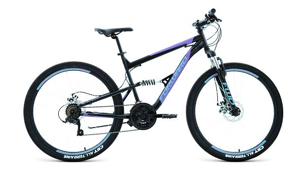 Велосипед горный двухподвес FORWARD RAPTOR 2.0 disc 27.5" 16" черный/фиолетовый RBKW1F17E015 2021 г.