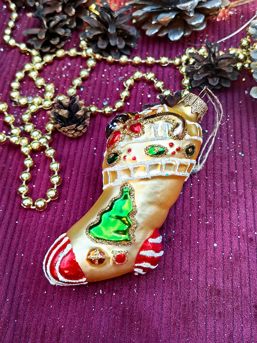 Елочная игрушка Носочек золото 11 см, стекло // носочек GOLD фото 2 Елочная игрушка Носочек золото 11 см, стекло // носочек GOLD фото 2